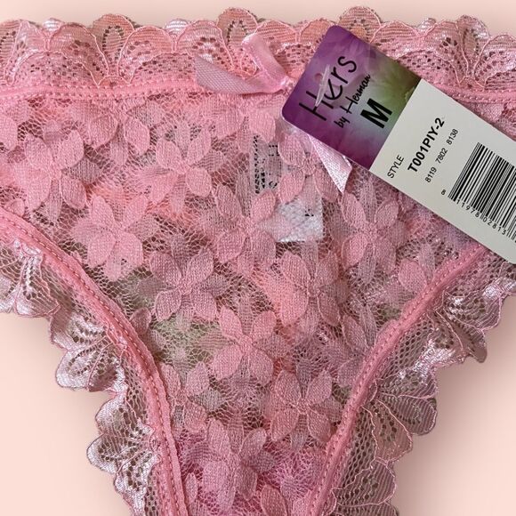 Hers Pink Lace Thong Panty Sz M - Picture 2 of 3
